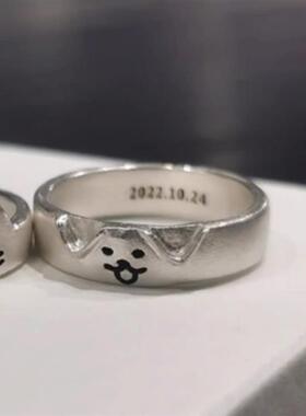 普通金属戒指小猫和小狗可情侣对戒叠加可爱送女友指环简约百搭潮