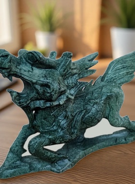 天然青玉麒麟摆件家居客厅玄关卧室镇宅献瑞招财麒麟送子吉祥物对