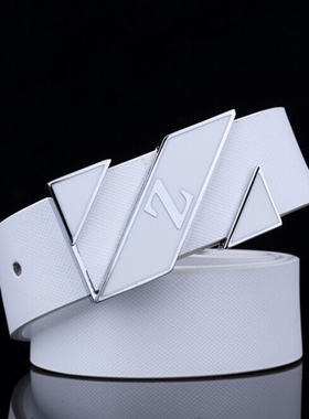字母白色休闲风年轻人真皮皮带