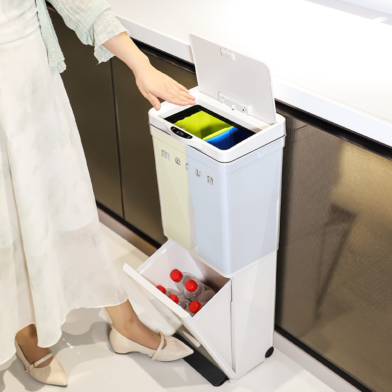 英国智能感应垃圾桶厨房余家用分类大容量带盖轮移动按压2025新款