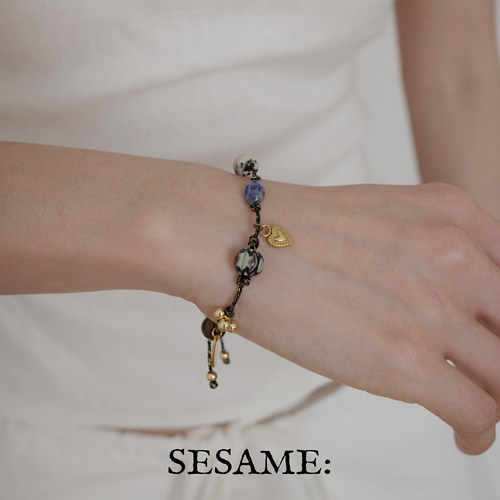 「新年礼物」波西米亚风天然石可调节编织细手链水晶小众爱心手饰 - 图1