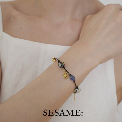 「新年礼物」波西米亚风天然石可调节编织细手链水晶小众爱心手饰 - 图2