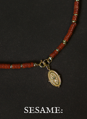 「新年礼物」天然红石保色钛钢星芒吊坠串珠项链新中式贵气本命年