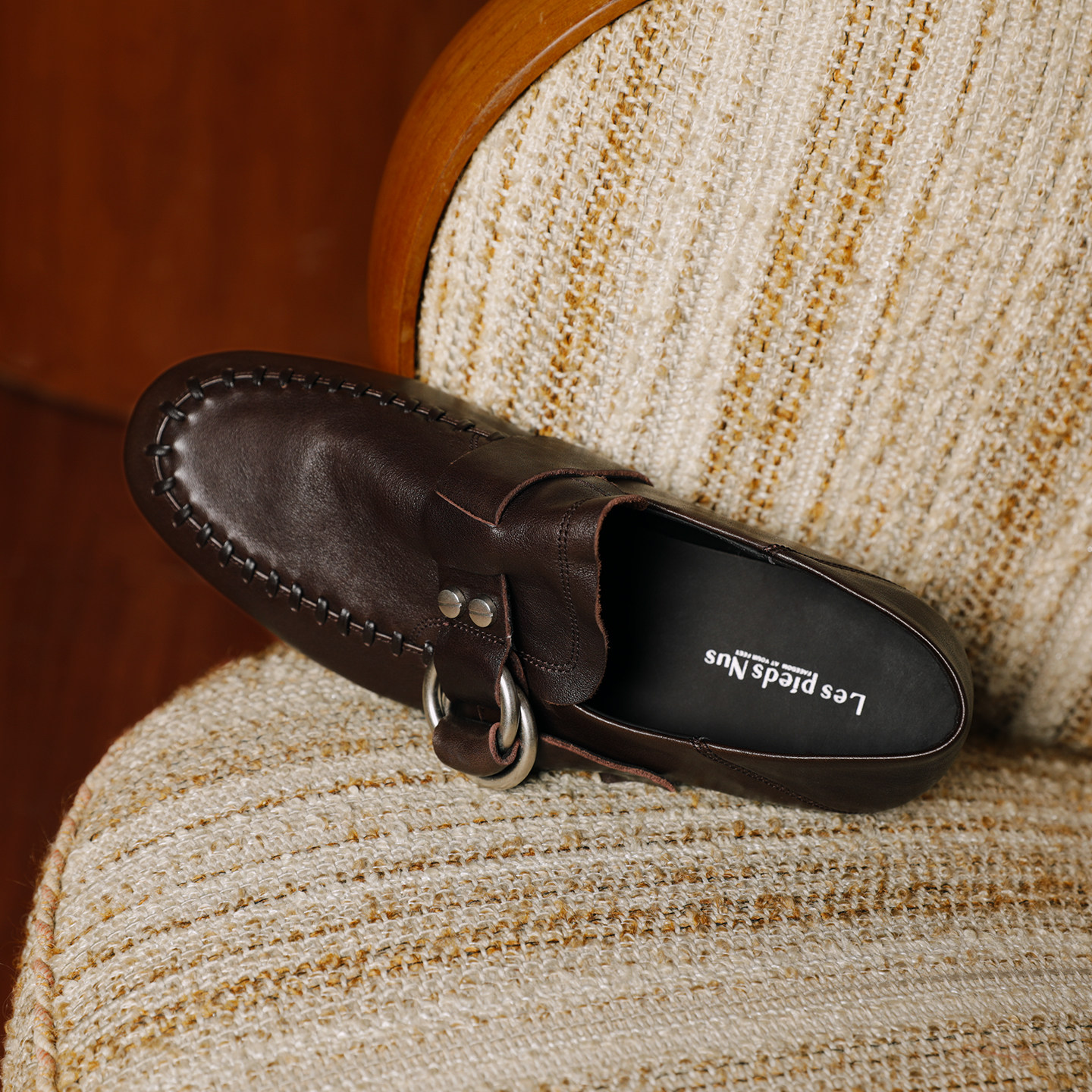 Les Pieds Nus拾光慢履 油蜡牛皮复古乐福鞋女一脚蹬平底深口单鞋,淘宝优惠券,粉丝福利购,淘宝优惠卷