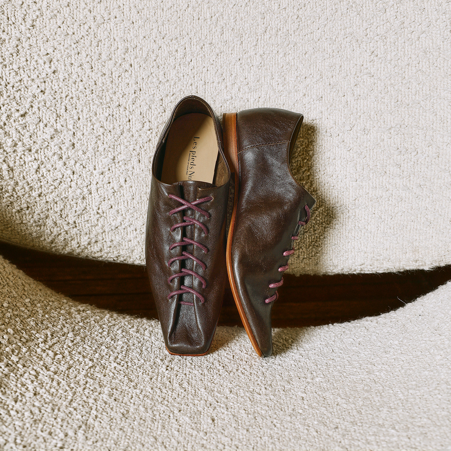 Les Pieds Nus 原创设计 超软水洗羊皮 复古手工德比单鞋女真皮底,淘宝优惠券,粉丝福利购,淘宝优惠卷