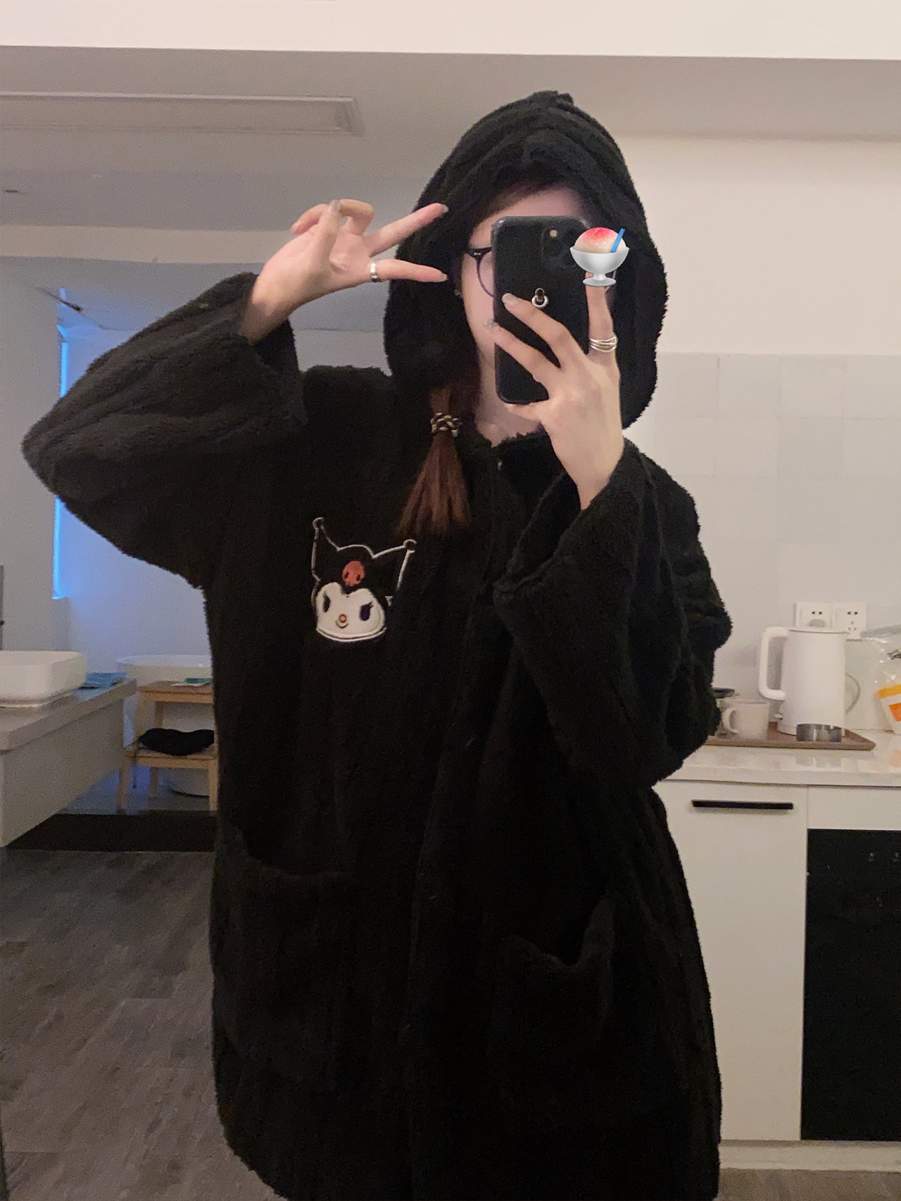 韩国卡通库洛米连帽加厚睡衣女秋冬季保暖毛绒纯色长袖长裤套装,淘宝优惠券,粉丝福利购,淘宝优惠卷