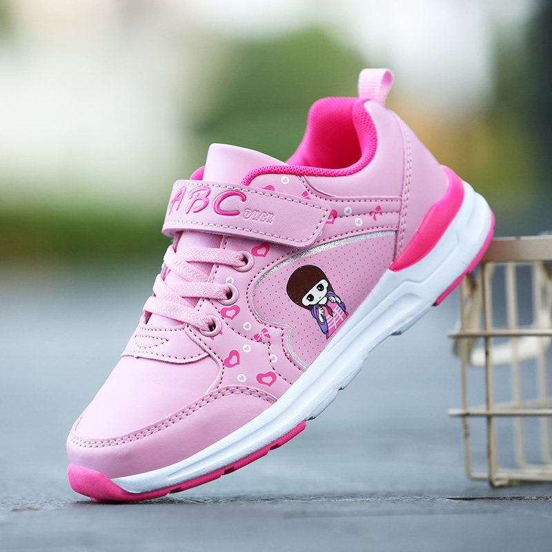 abc女童鞋子秋季皮面防水鞋女孩加绒保暖时尚休闲品牌跑步运动鞋