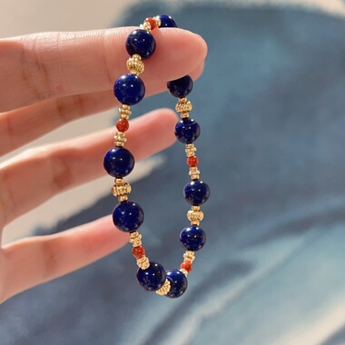 新中式青金石南红镀金手链女款