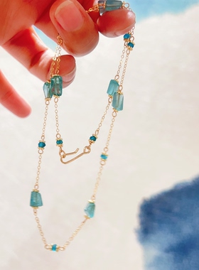 原创天然碎石满天星14K金色项链