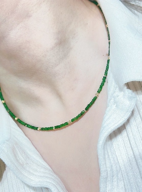 法式天然透辉石算盘珠锁骨链女