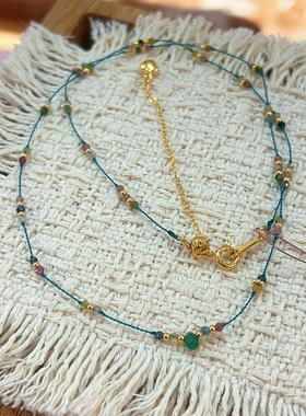 原创天然祖母绿水滴吊坠锁骨链