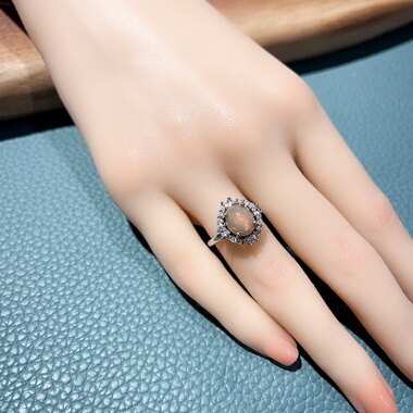 天然白黄欧泊戒指女款925银