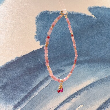 天然碧玺粉色小米珠手链