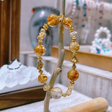 天然黄水晶原创小众镀金手链女款