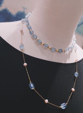 悦昕朝海蓝宝满天星项链锁骨链女