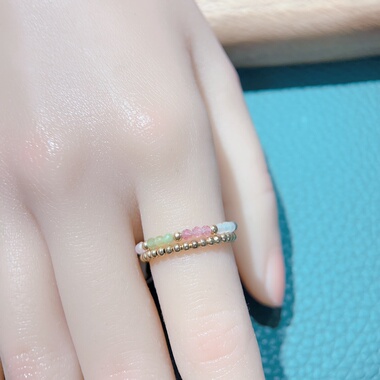 天然碧玺戒指女款14k包金转运珠