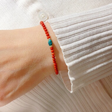 南红小米珠3mm绿松石新中式手串