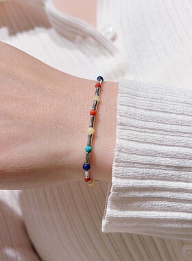 天然南红绿松石925银桶珠手串