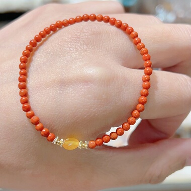 天然南红玛瑙3mm细手链蜜蜡搭配