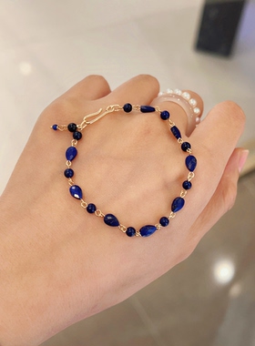 原创设计天然青金石14k包金手链女款原创设计感小众简约百搭水滴