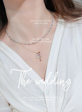 绿松石摩根石项链轻奢叠戴镀金