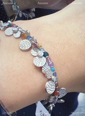 多巴胺多宝天然石方糖手链银手链