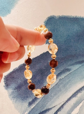 悦昕朝天然黄水晶老檀手串