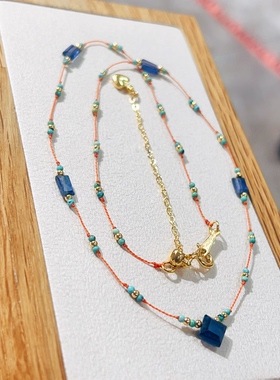 原创小众天然蓝晶石绿松石锁骨链