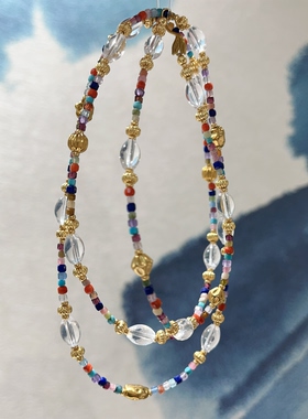 天然白水晶多宝方糖长款项链