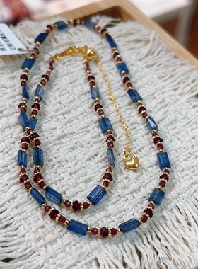 原创天然蓝晶石石榴石镀金锁骨链