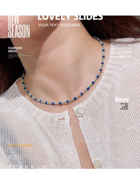 天然绿松石小米珠新中式锁骨链