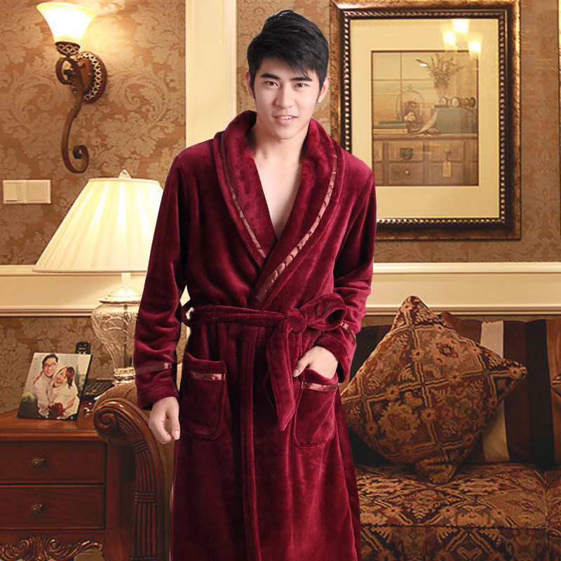冬加长款珊瑚绒秋冬季男士红色睡袍 cy内衣睡袍/浴袍