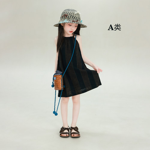 大耳象女童圆点条纹吊带裙2026夏季新款宝儿休闲小众无袖连衣裙子 - 图1