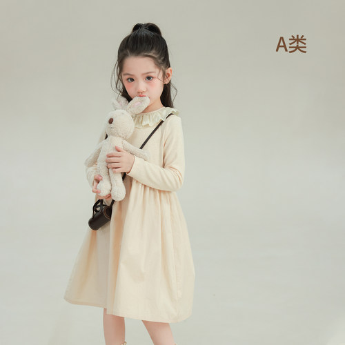 大耳象女童花边拼接连衣裙2026春季新款宝儿娃娃领木耳边长袖裙子 - 图3