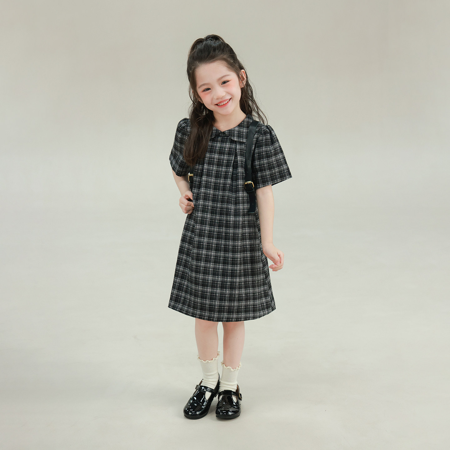 大耳象女童翻领格纹连衣裙2026春季新款宝儿娃娃领休闲短袖裙子,淘宝优惠券,粉丝福利购,淘宝优惠卷