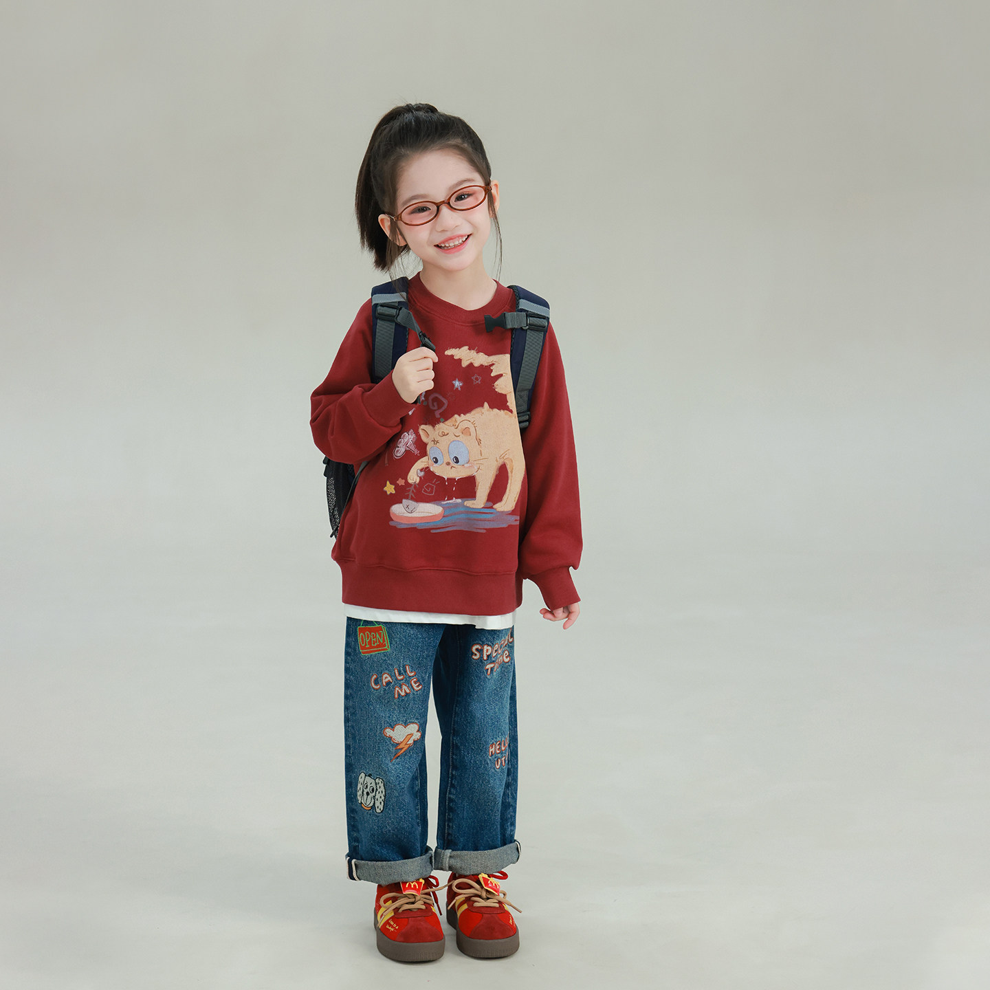 大耳象女童字母刺绣牛仔裤2026春季新款宝儿直筒百搭休闲宽松裤子,淘宝优惠券,粉丝福利购,淘宝优惠卷