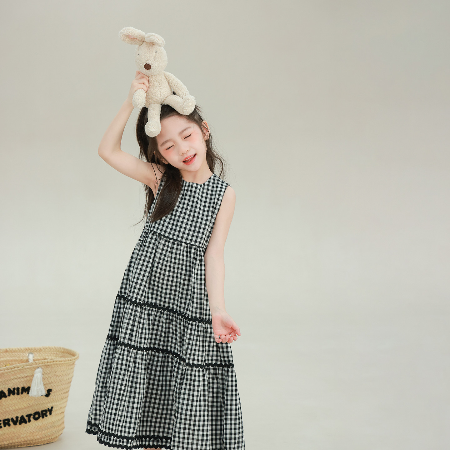 大耳象女童拼接格子连衣裙2026春季新款宝儿无袖背心休闲小众裙子,淘宝优惠券,粉丝福利购,淘宝优惠卷