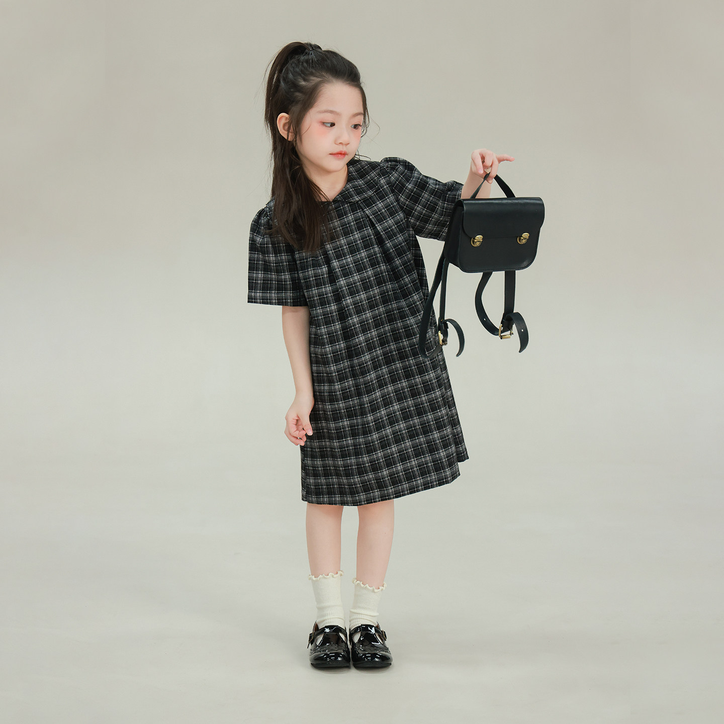 大耳象女童翻领格纹连衣裙2026春季新款宝儿娃娃领休闲短袖裙子,淘宝优惠券,粉丝福利购,淘宝优惠卷