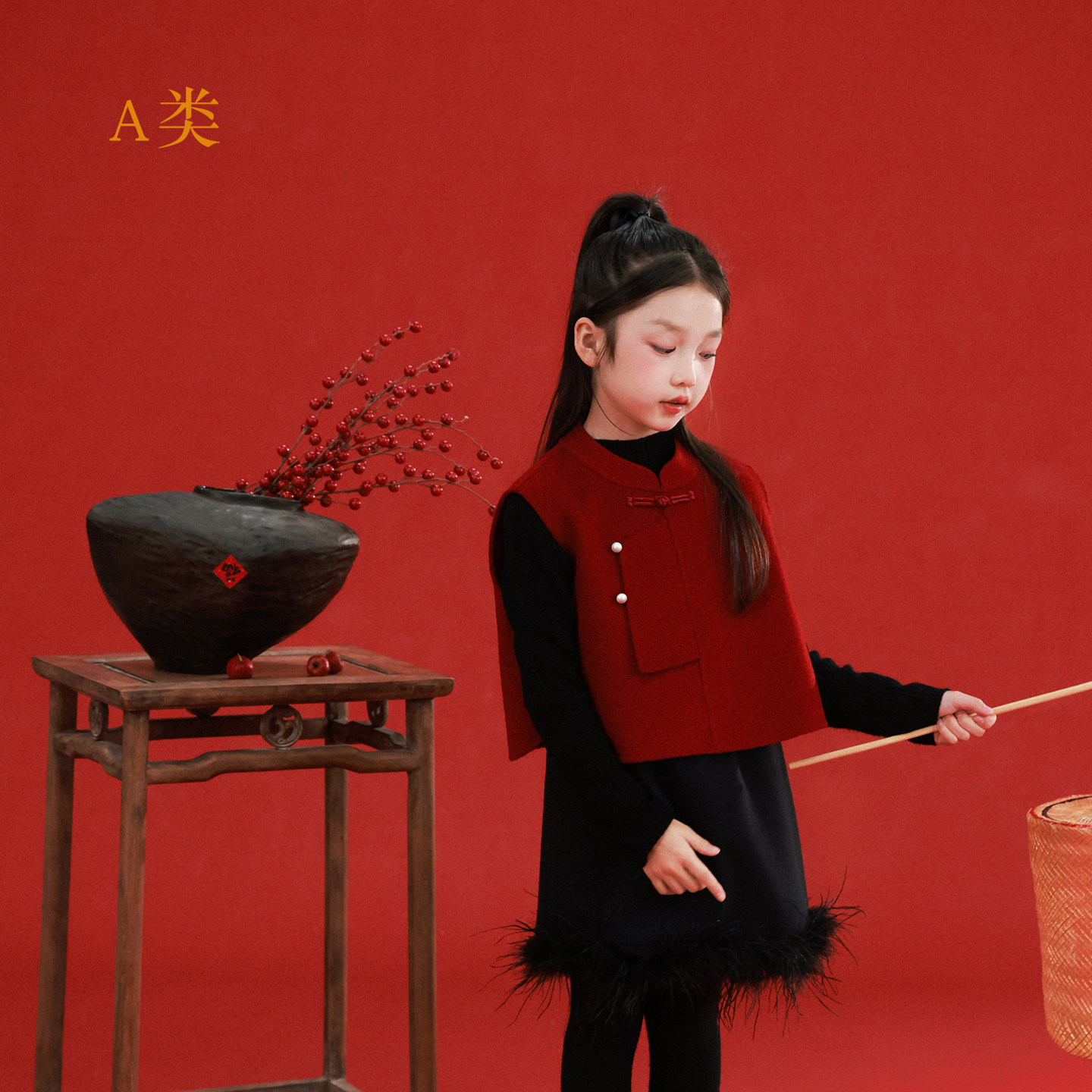 大耳象女童手工盘扣新中式双面呢马甲冬款宝儿拜年服纯羊毛上衣,淘宝优惠券,粉丝福利购,淘宝优惠卷