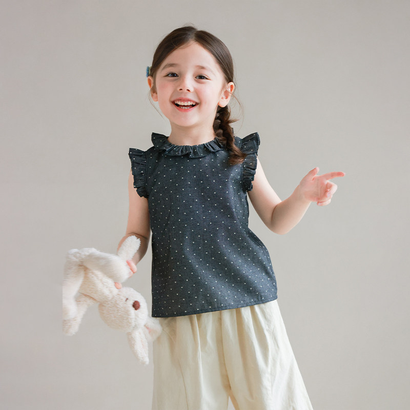 大耳象女童格纹波点翻领小衫夏季新款宝儿纯棉无袖上衣,淘宝优惠券,粉丝福利购,淘宝优惠卷