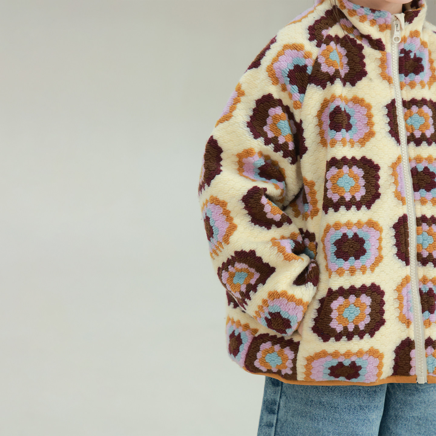 大耳象女童针织彩花夹棉外套冬季新款宝儿休闲百搭保暖加厚上衣,淘宝优惠券,粉丝福利购,淘宝优惠卷