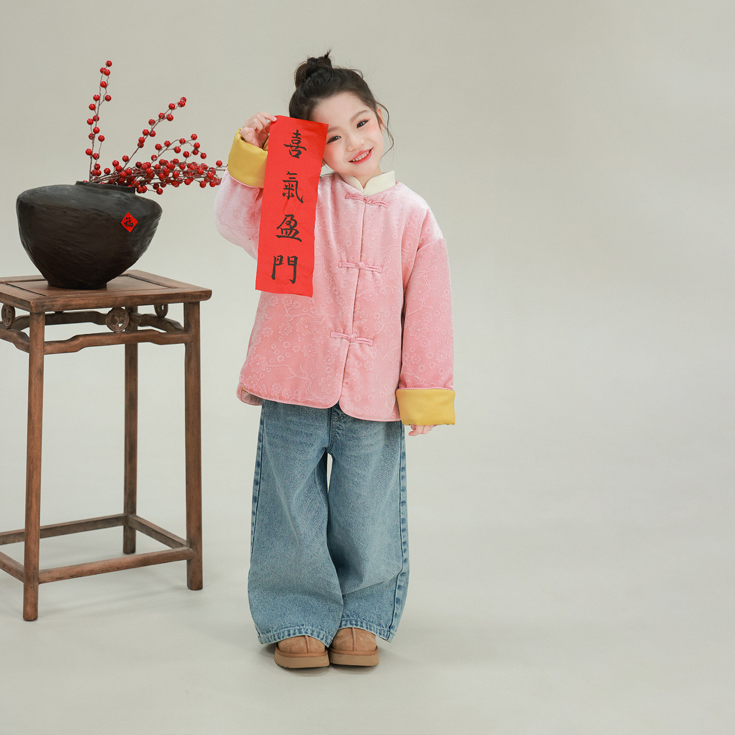 大耳象女童暗纹花朵长袖旗袍上衣冬款宝儿新中式拜年保暖加厚外套,淘宝优惠券,粉丝福利购,淘宝优惠卷