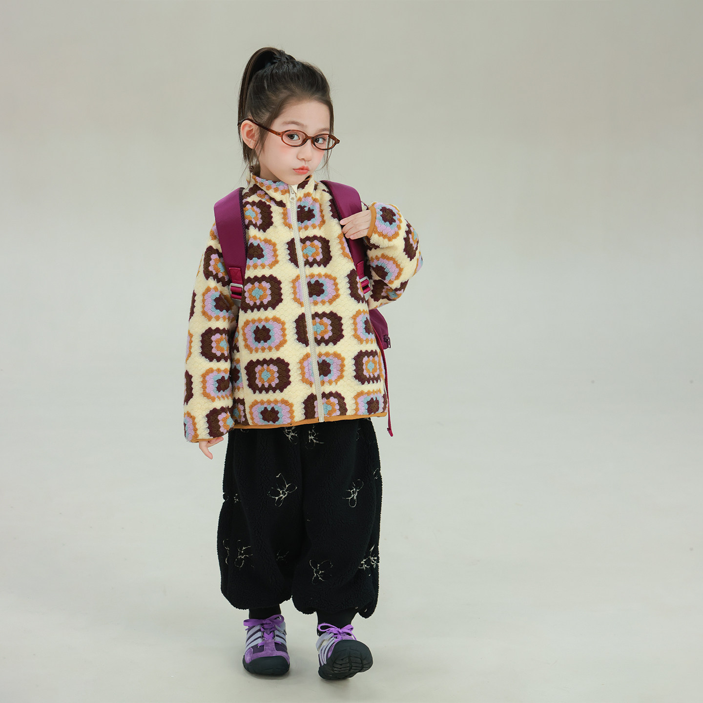 大耳象女童针织彩花夹棉外套冬季新款宝儿休闲百搭保暖加厚上衣,淘宝优惠券,粉丝福利购,淘宝优惠卷