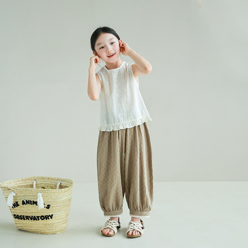 大耳象女童镂空花边无袖小衫长裤夏季新款儿童纯棉套装,淘宝优惠券,粉丝福利购,淘宝优惠卷