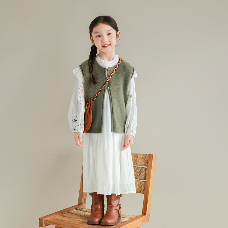 大耳象女童木耳边镂空刺绣连衣裙春季新款儿童纯色洋气纯棉长裙子,淘宝优惠券,粉丝福利购,淘宝优惠卷