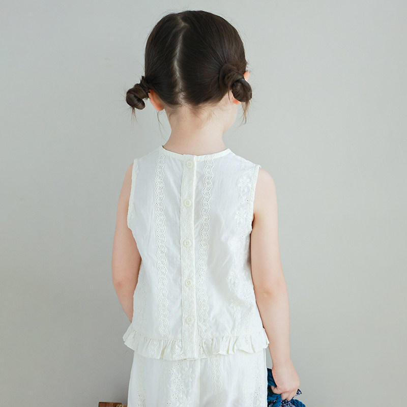 大耳象女童镂空花边无袖小衫长裤夏季新款儿童纯棉套装,淘宝优惠券,粉丝福利购,淘宝优惠卷