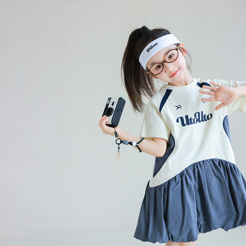 大耳象女童拼接T恤连衣裙夏季新款宝儿纯棉薄花苞裙子,淘宝优惠券,粉丝福利购,淘宝优惠卷