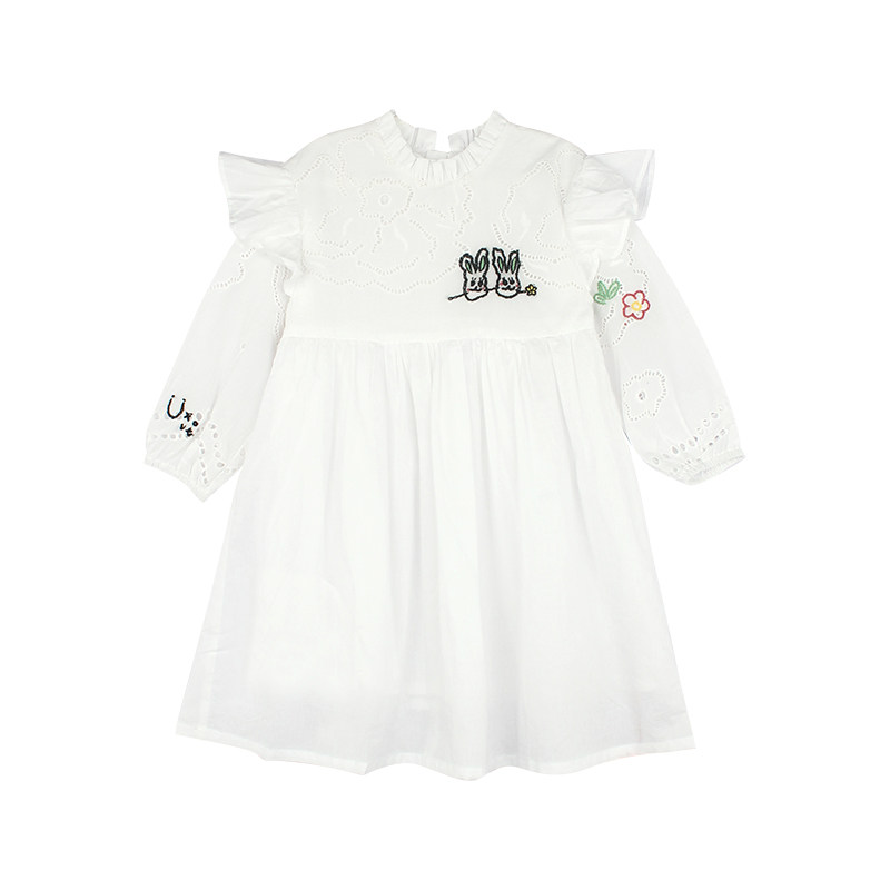 大耳象女童木耳边镂空刺绣连衣裙春季新款儿童纯色洋气纯棉长裙子,淘宝优惠券,粉丝福利购,淘宝优惠卷