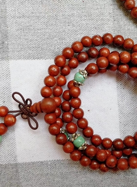 天然红酸枝木108颗佛珠手链绿松石蜜蜡款两款统一价6mm108颗清货