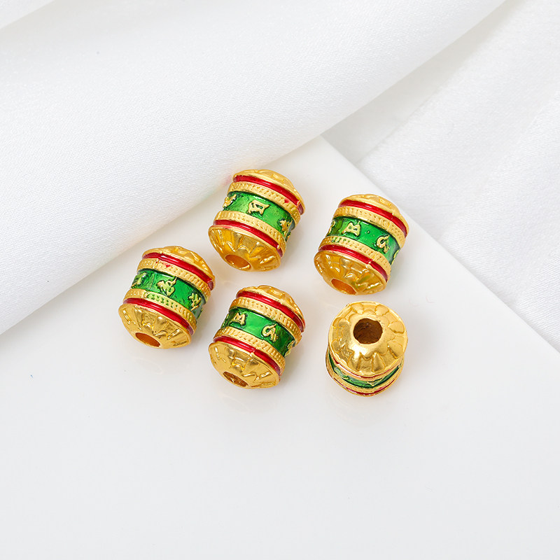 沙金包金保色滴油六字真言桶珠10mm转运珠diy大孔配珠手链项链,淘宝优惠券,粉丝福利购,淘宝优惠卷